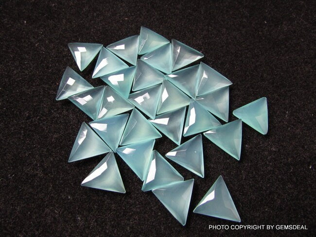 5 AAA Aqua Chalcedony Faceted Triangular Briolettes (10mm-16mm)