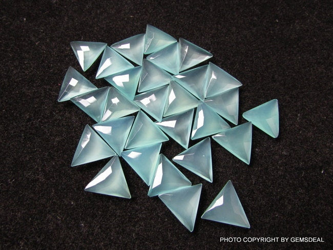 5 AAA Aqua Chalcedony Faceted Triangular Briolettes (10mm-16mm)