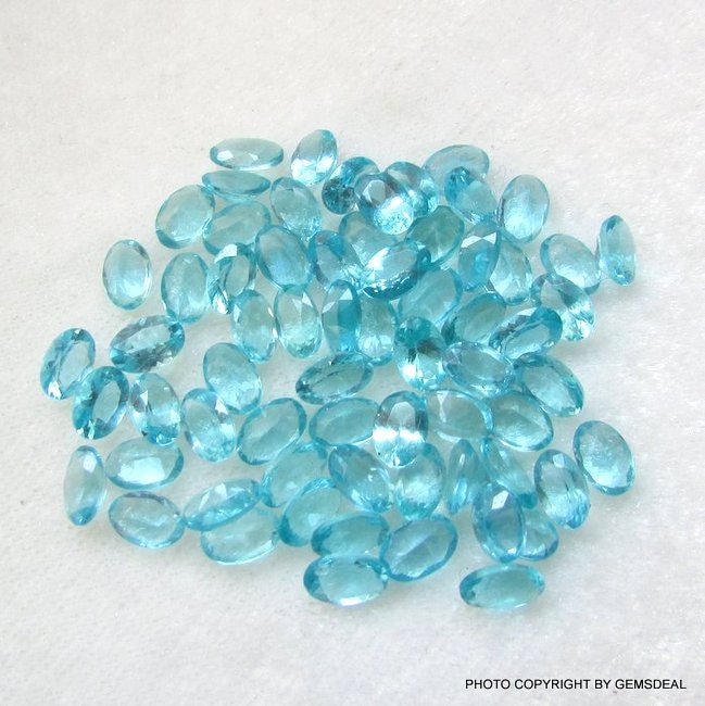 10 Apatite Faceted Oval Gemstones: Greenish Blue AAA Quality (4x3mm)