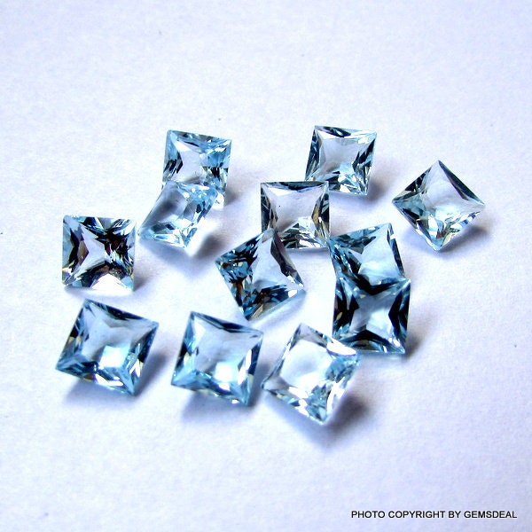 5 Sky Blue Topaz Gemstones: 5mm Princess Cut AAA
