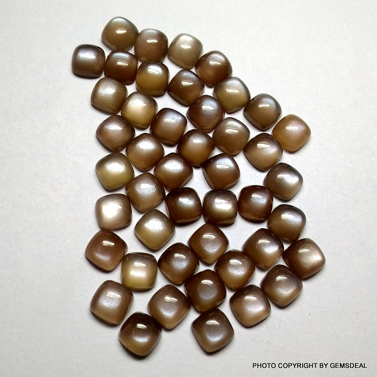5 Piece AAA Chocolate Moonstone Cushion Cabochons: 5mm Gemstone Lot