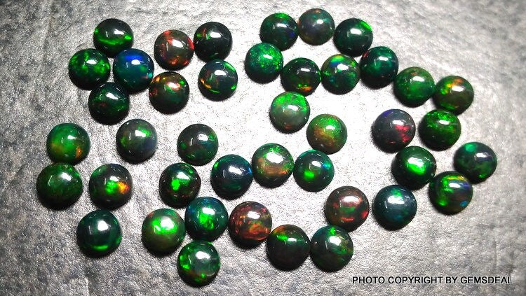 5 Piece AAA Ethiopian Black Opal Cabochon: 5mm Round Gemstone