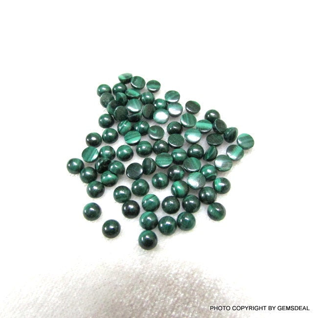 3mm Malachite Cabochons: Round Flat Back Gemstones (10 Pcs)