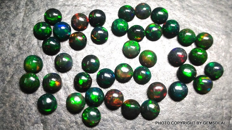5 Piece AAA Ethiopian Black Opal Cabochon: 5mm Round Gemstone