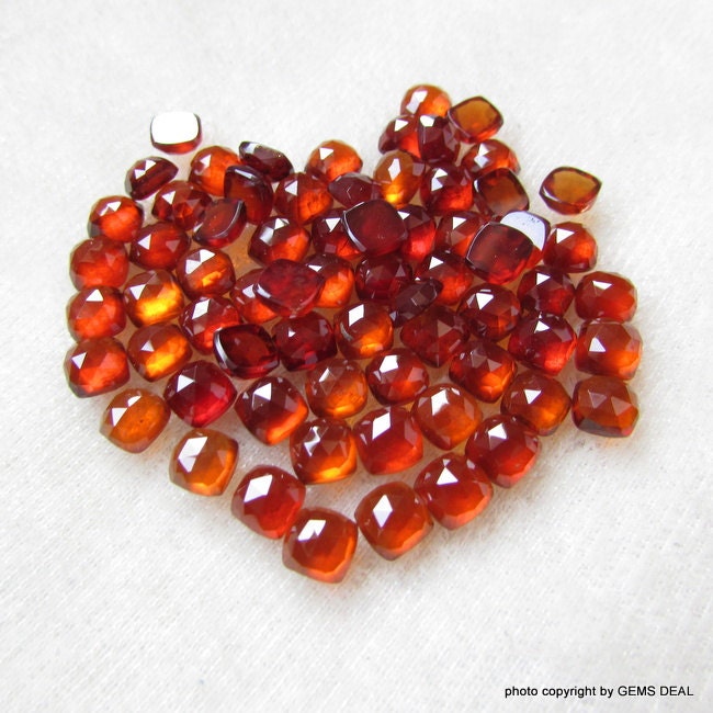 5 AAA Hessonite Garnet Gemstones: 6mm Rosecut Cushion