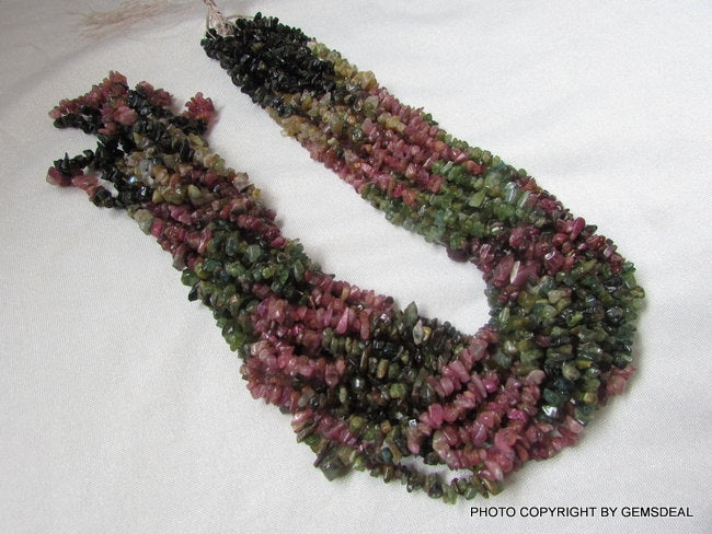32" Multi Tourmaline Uncut Rough Gemstone Beads (3-5mm)