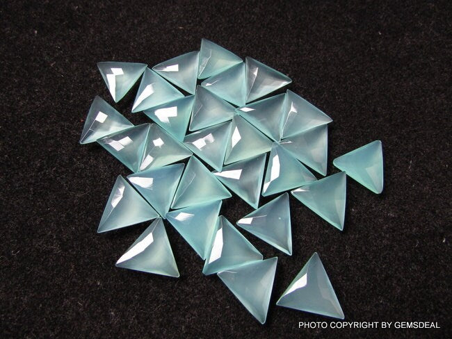 5 AAA Aqua Chalcedony Faceted Triangular Briolettes (10mm-16mm)