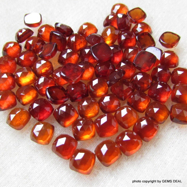 5 AAA Hessonite Garnet Gemstones: 6mm Rosecut Cushion