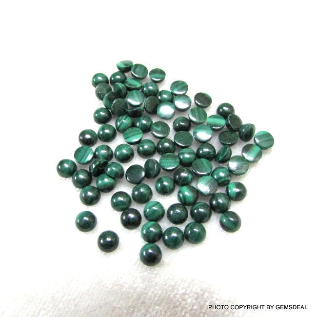 3mm Malachite Cabochons: Round Flat Back Gemstones (10 Pcs)