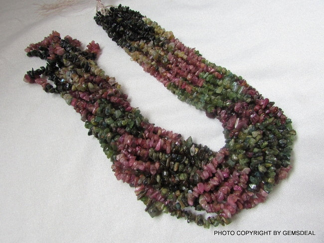 32" Multi Tourmaline Uncut Rough Gemstone Beads (3-5mm)