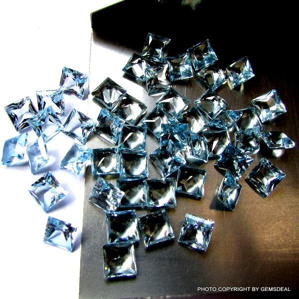 5 Sky Blue Topaz Gemstones: 5mm Princess Cut AAA