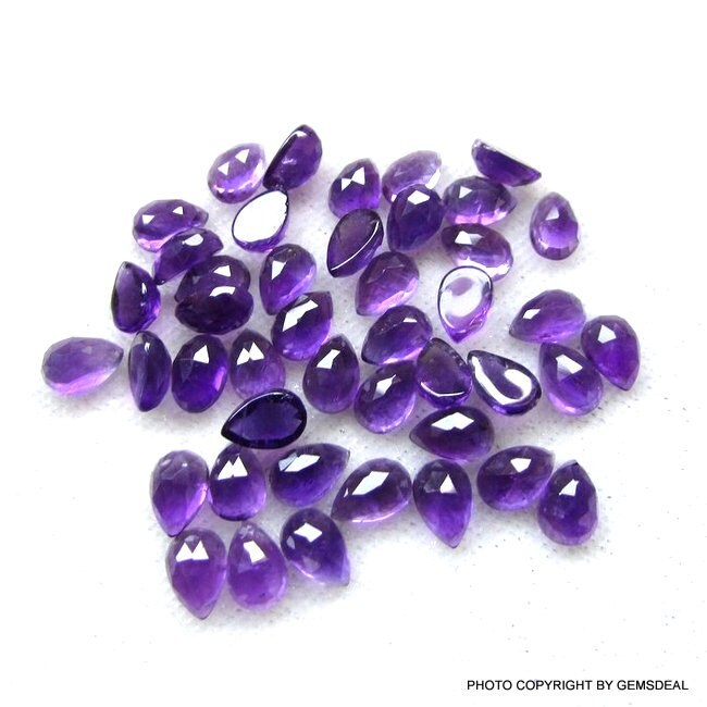 5pc Amethyst Pear Cabochon Gemstones: 4x6mm Rosecut Faceted