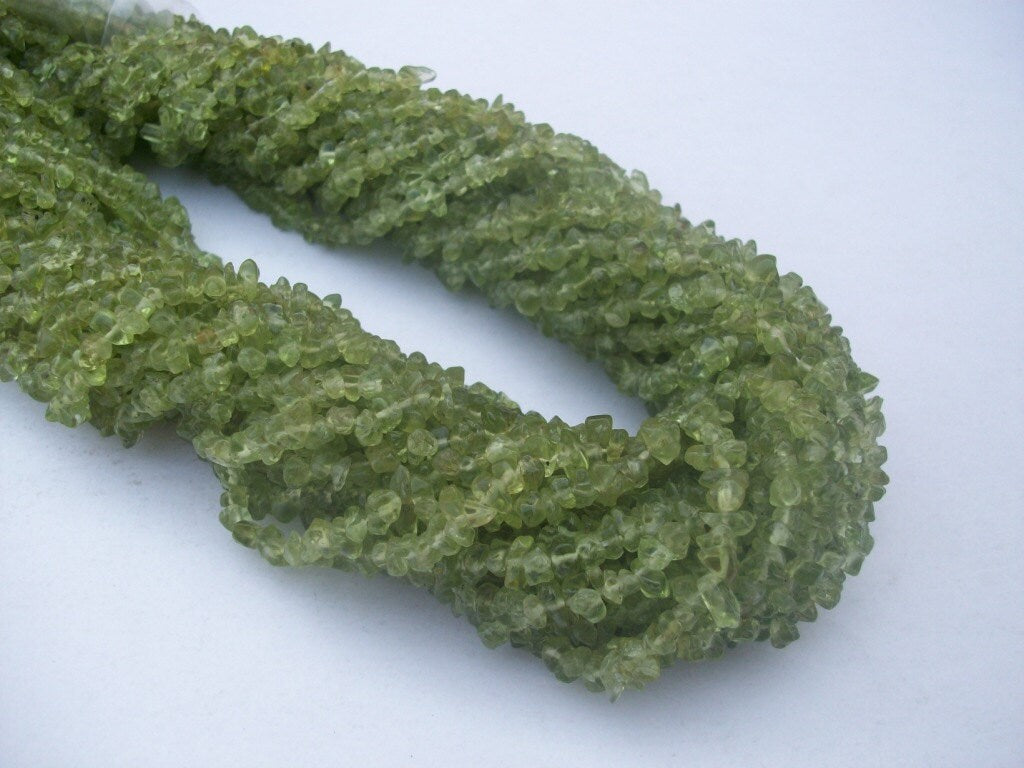 Peridot Chip Gemstone Beads: 3-4mm Uncut AAA Quality