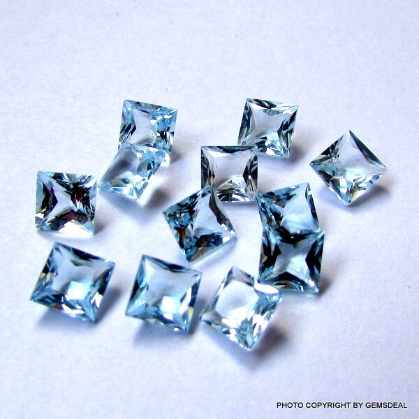 5 Sky Blue Topaz Gemstones: 5mm Princess Cut AAA
