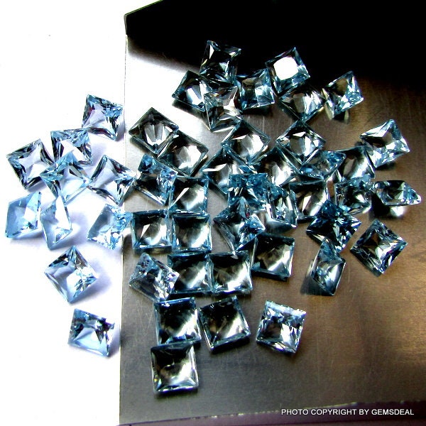 5 Sky Blue Topaz Gemstones: 5mm Princess Cut AAA