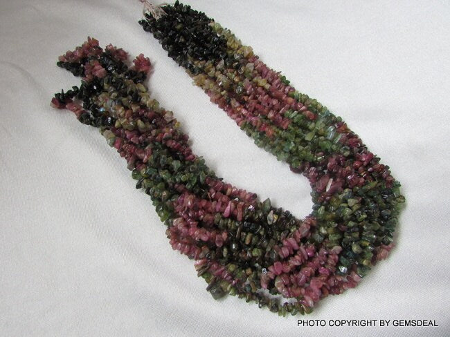 32" Multi Tourmaline Uncut Rough Gemstone Beads (3-5mm)