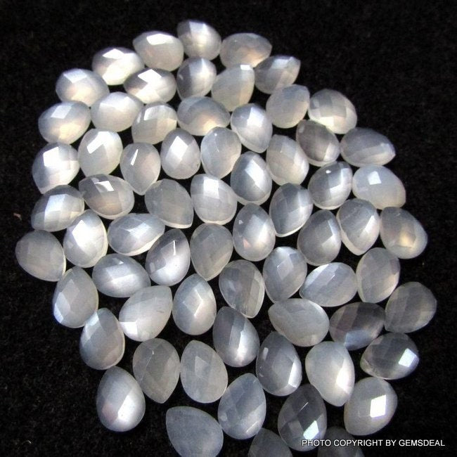 5 White Moonstone Pear Gemstones: 5x7mm Checker Cut