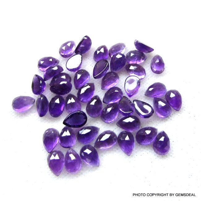 5pc Amethyst Pear Cabochon Gemstones: 4x6mm Rosecut Faceted