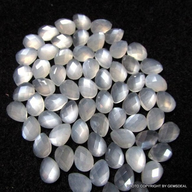 5 White Moonstone Pear Gemstones: 5x7mm Checker Cut