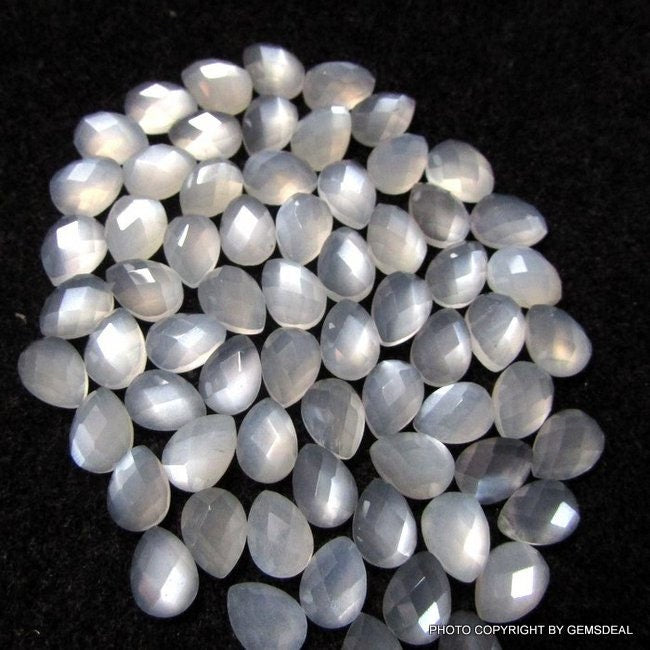 5 White Moonstone Pear Gemstones: 5x7mm Checker Cut