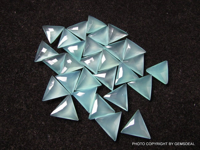 5 AAA Aqua Chalcedony Faceted Triangular Briolettes (10mm-16mm)