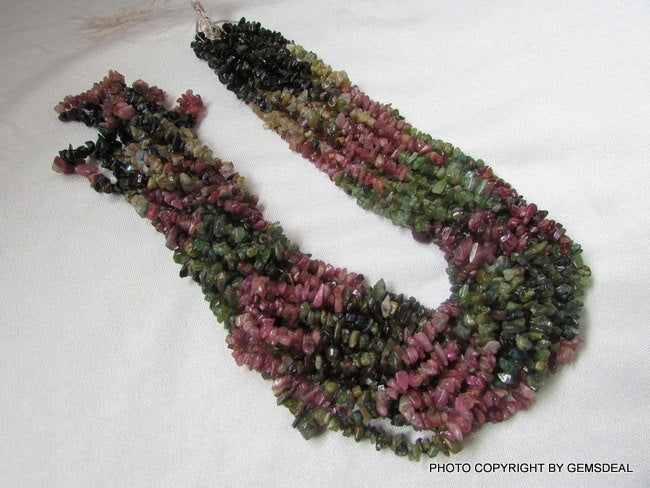 32" Multi Tourmaline Uncut Rough Gemstone Beads (3-5mm)