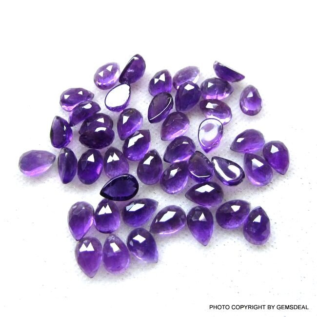 5pc Amethyst Pear Cabochon Gemstones: 4x6mm Rosecut Faceted
