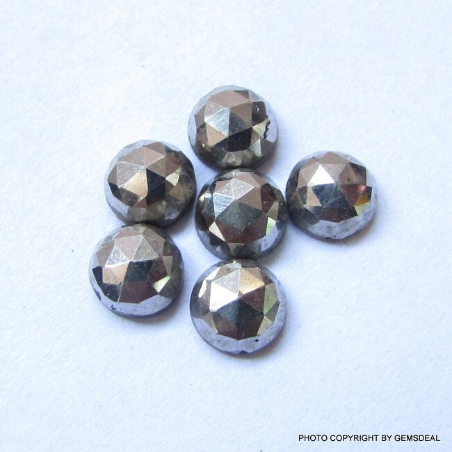 Silver Pyrite Rosecut Cabochons: Round Faceted Gemstones (3mm-10mm, 10 Pieces)