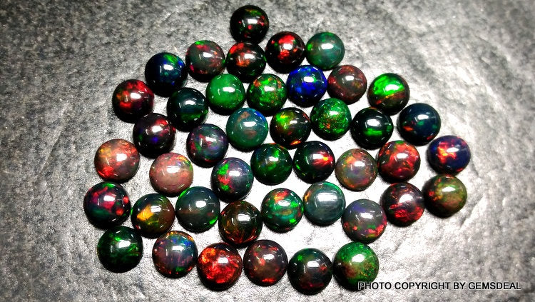 Ethiopian Black Opal Cabochon: AAA Grade 6mm Round Gemstone (5 Pcs)