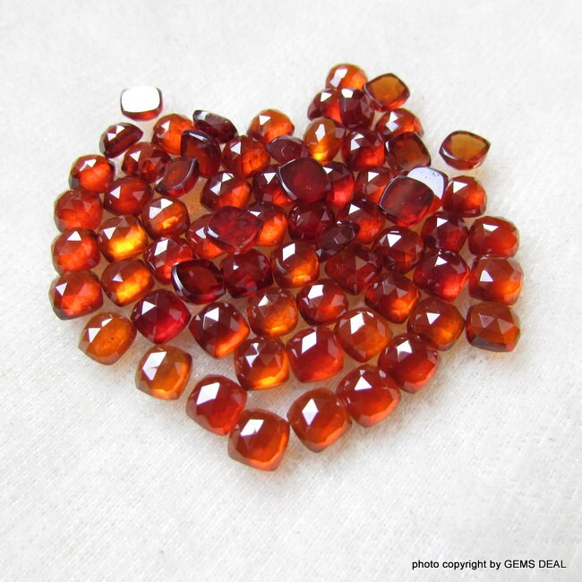 5 AAA Hessonite Garnet Gemstones: 6mm Rosecut Cushion