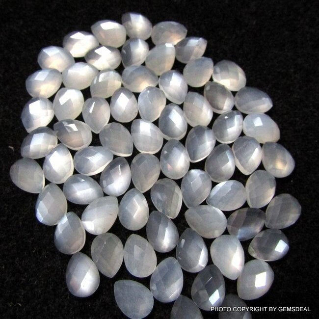 5 White Moonstone Pear Gemstones: 5x7mm Checker Cut