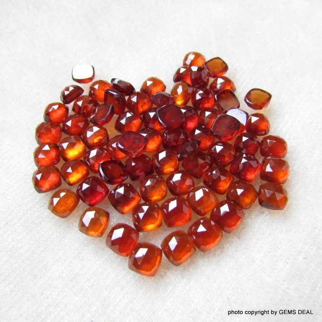 5 AAA Hessonite Garnet Gemstones: 6mm Rosecut Cushion