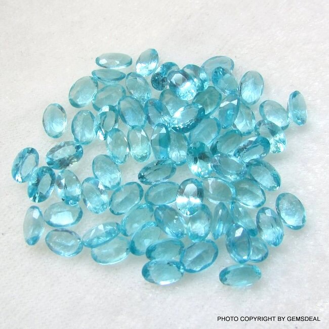 10 Apatite Faceted Oval Gemstones: Greenish Blue AAA Quality (4x3mm)