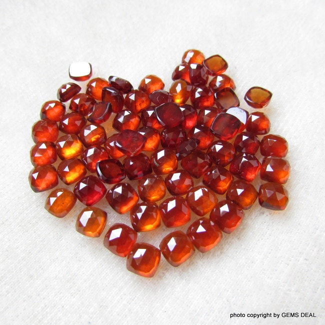 5 AAA Hessonite Garnet Gemstones: 6mm Rosecut Cushion