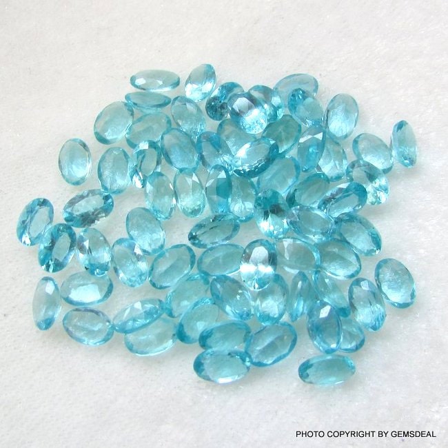 10 Apatite Faceted Oval Gemstones: Greenish Blue AAA Quality (4x3mm)