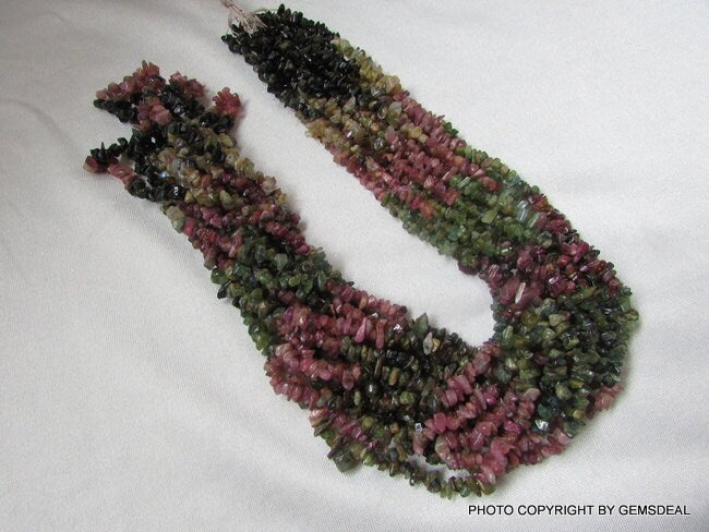 32" Multi Tourmaline Uncut Rough Gemstone Beads (3-5mm)
