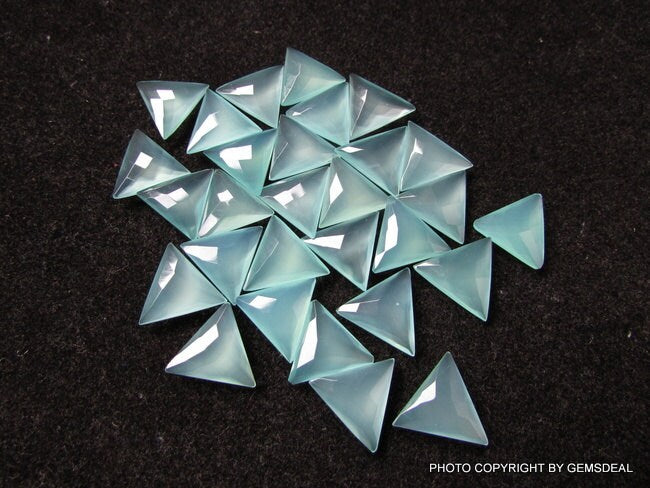 5 AAA Aqua Chalcedony Faceted Triangular Briolettes (10mm-16mm)