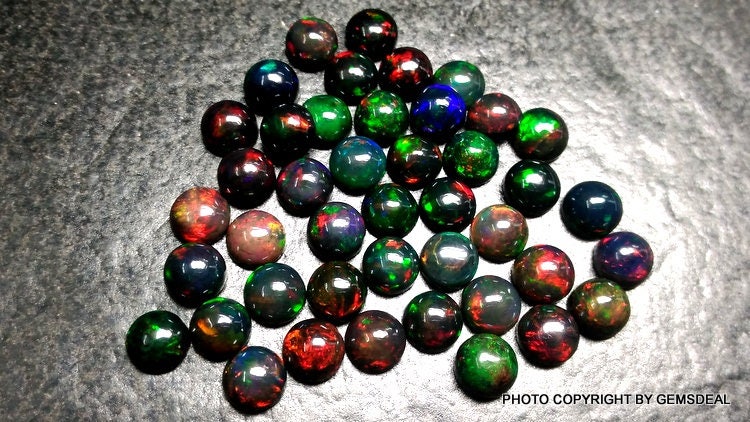 Ethiopian Black Opal Cabochon: AAA Grade 6mm Round Gemstone (5 Pcs)