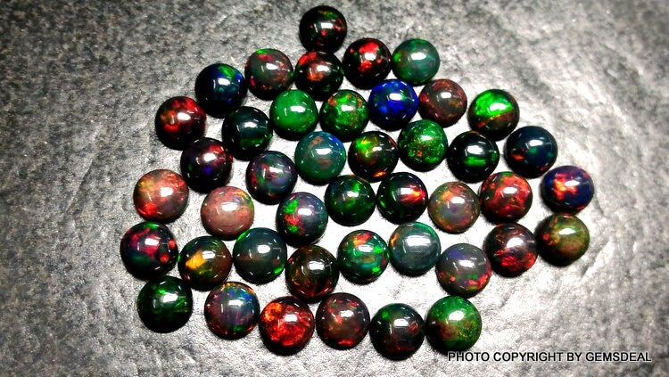 Ethiopian Black Opal Cabochon: AAA Grade 6mm Round Gemstone (5 Pcs)
